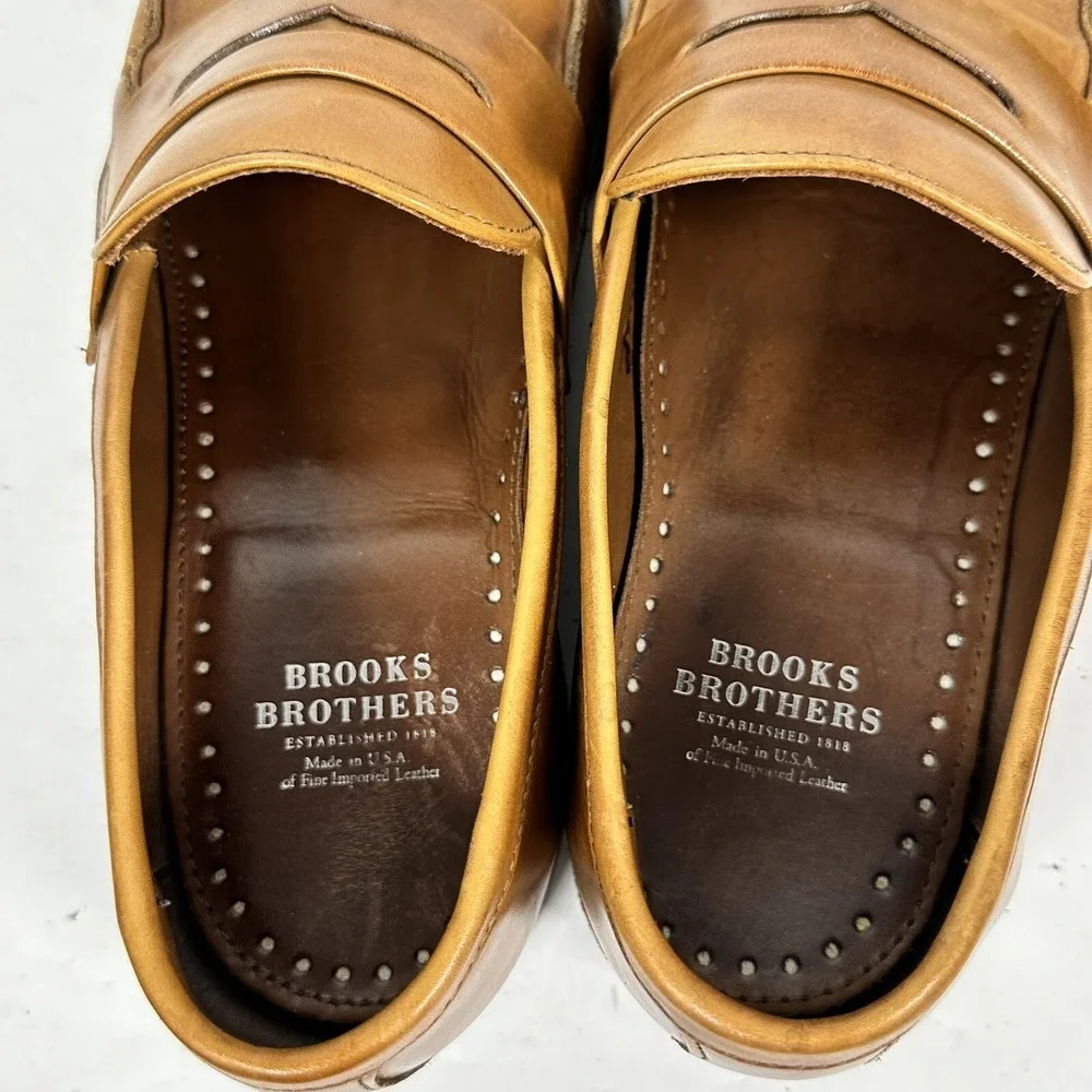 Brooks Brothers Brown Leather Penny Loafers Dress Shoes Mens Size 9.5 D USA Made
